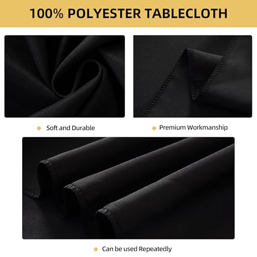 Image of 10-Pack Round 90-inch Black Table Cloths, Solid Stain and Wrinkle Resistant Circular Tablecloth, Premium Plain Weave Polyester Fabric Table Linen Covers for Hotel, Banquet