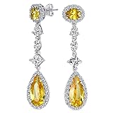 Art Deco Estilo Vintage Boda Canarias Amarillo AAA Cubic Zirconia Halo Largo Solitario Pera Lágrima CZ Declaración Colgar Pendientes Araña Para Las Mujeres Concurso Fiesta Nupcial Plateado