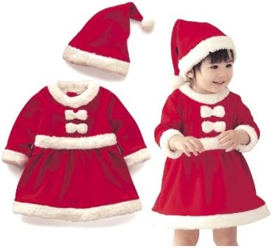 Amazon フリース サンタクロース 子供服 女の子 身長100cm 2歳 5歳くらいまで用 帽子 ワンピース ミニサンタ3個 Lサイズ Cr27 キッズコスチューム おもちゃ