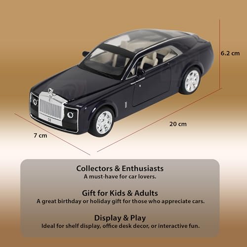 Image of Alloy Metal Pull Back Die-cast Car 1;24 Various Models with Sound & Music, Toy Cars for Kids Durable and Fun Gift for Boys and Girls (Dark Blue- Rolls Royce)