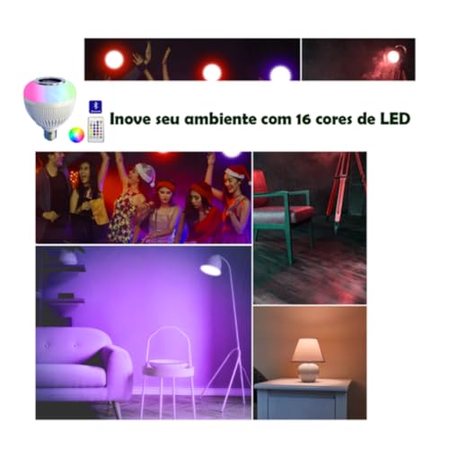 KIT Lampada Musical Bulb Led Colorida RGB E Caixa De Som Via Bluetooth Com Controle Remoto E Adaptad