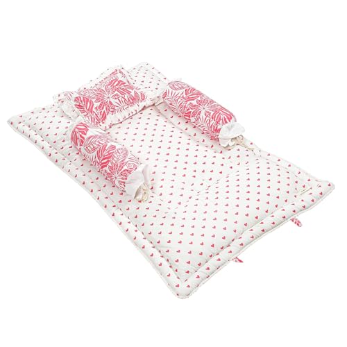 Image of NWF Premium Cotton Toddler Bedding Set, Pink Leaf Print, 26x40 Inch, Foldable Nap Mat, Lightweight, Travel Friendly, 4 Piece, 12+ Months