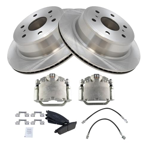 Image of TRQ Rear Brake Pad and Rotor Set Ceramic Calipers Compatible with 2007-2013 Chevrolet Silverado 1500 2007-2013 Sierra 1500