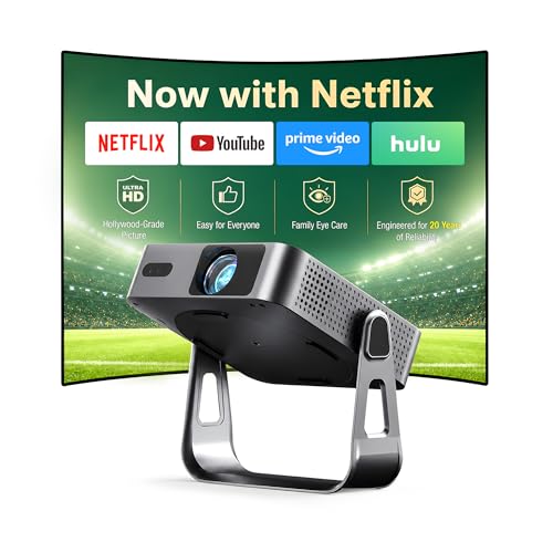 【Officially-Licensed APP & Native 1080P】 Thinnest 1.81' Smart Mini Projector with WiFi and...