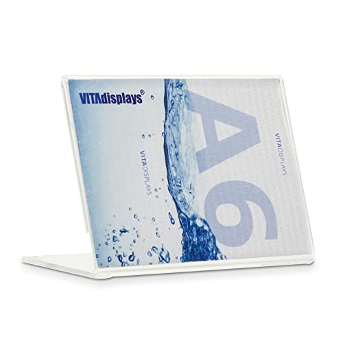 DIN A6 Werbeaufsteller als Premium L-Ständer im Querformat, transparenter, standfester Tischaufsteller, L-Aufsteller aus 3.0 mm PLEXIGLAS mit Anti-Rutsch-Noppen für einen sicheren Stand