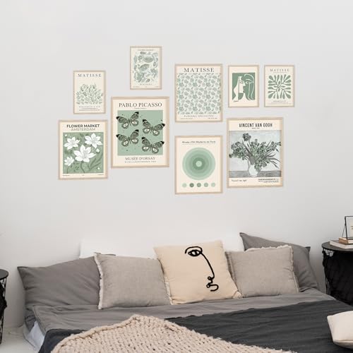 KONGSY Sage Green Wall Art Prints Set of 9, Abstract Matisse Exhibition Posters, Boho Art Prints, Sage Green Wall Decor, Aesthetic Pictures Room Decor for Teen Girls Dorm, Bedroom KONGSY Sage Green Wall Art Prints Set of 9, Abstract Matisse Exhibition Posters, Boho Art Prints, Sage Green Wall Decor, Aesthetic Pictures Room Decor for Teen Girls Dorm, Bedroom