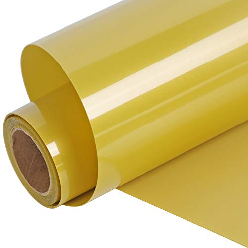 Image of FUNKAKA Heat Transfer Vinyl Rolls, 12 inch x 9ft Golden Iron on Vinyl for Shirt | Glossy HTV Vinyl for All Cutter Machines - Easy to Cut & Weed for Heat Vinyl Design