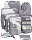 8 Set Packing Cubes for Travel, Gifts for Men,Anti-Tearing Suitcase Organizer for Luggage with Shoe & Hanging Toiletry Bag, OlarHike Vacation Accessories for Cruise, Travel Essentials for Men, Grey