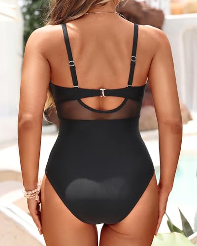 Image of Tempt Me Women One Piece Swimsuits Tummy Control Bathing Suits Cutout Mesh Front Cross Swimwear