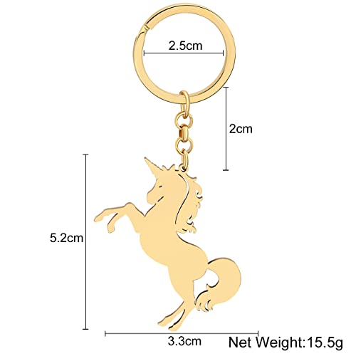 WEVENI Stainless Steel Cute Unicorn Keychains for Women Teen Girls Fantasy Animals Accessories Purse Wallet Charms (Unicorn Gold A) 5