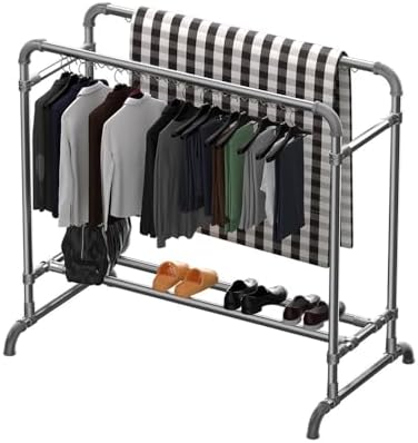 Adjustable Shoe Rack and Clothes Drying Rack with Coat Stand, Double Rods Steel Clothes Rail, Ideal for Bedroom, Office, Shop & Courtyard（200cm）