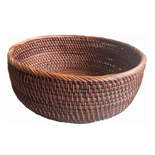 AMOLOLO 10 Inch Round Rattan Bowl Basket, Handmade Wicker Basket