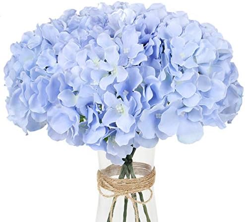 Exoment Silk Hydrangea Heads with Stems,Blue Artificial Flower Heads DIY Wedding Centerpiece Home Party Baby Shower Decor (Blue, 10)