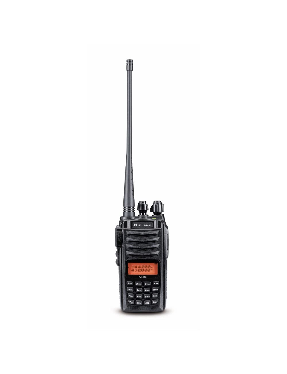 Midland CT-310 Walkie Talkie VHF/UHF Doppia Banda, 200 Canali, Display Colore, Segnale DSP, Batteria Ricaricabile 1200 mAh, Caricatore e Clip per Cintura