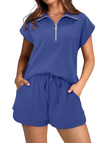KISSMODA Two Piece Sets for Women Sweatsuit Casual Tracksuits Short Sleeve Tops and Shorts 2025 Lounge Outfits3