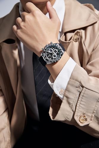 Image of London Fog Bond Collection Analog Quartz Watch for Men with Round Dial and Silicone Strap, Metal Case with Tachymeter Bezel, Chronograph Function, Date Display, Luminous Hands & Hour Markers, Water Resistant