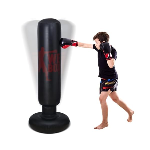 Kids-Inflatable-Punch-Bag-with-Stand-Durable-Thickened-Free-Standing-Boxing-Target-Bag-KidAdult-Tumbler-Sandbag-with-Bounce-63-Kickboxing-Training-Equipment-for-Decompression-Fitnesswith-Pump Kids Inflatable Punching Bag, 63 Inch Ninja Free Standing Boxing Bag, Immediate Bounce Back, Training Equipment for Relieve Fitness Karate Taekwondo Kickboxing MMA for Child & Adult(Pump Included)