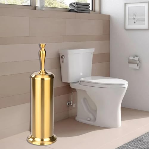 Image of J&V TEXTILES Toilet Brush, Toilet Bowl Brush with Extra Long Handle Durable Bristles Toilet Scrubber and Covered Holder for Toilet Brush Set for Bathroom Cleaning (Aged Brass)