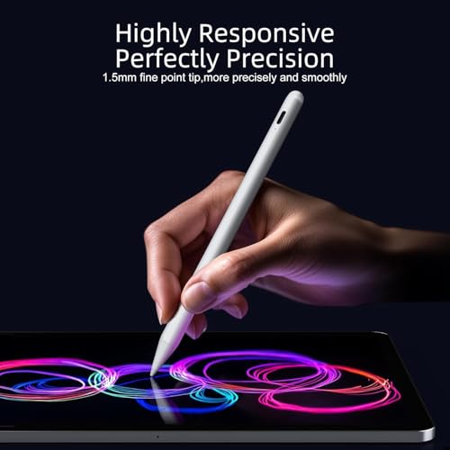Image of OLV Stylus Pen for iPad, Ultra Precision, Palm Rejection, Tilt Sensitivity, Magnetic Adsorption, Power Display, Fits iPad 2018+, 6-Month Warranty,(ID715)(White)