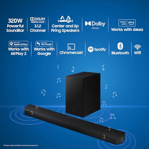 Image of Samsung Q-Symphony soundbar (Q700C /XL) with 3 Channels, 1 subwoofer Channel, and 2 up-Firing Channels, Dolby Atmos with Google & Alexa Smart Speaker (Black)