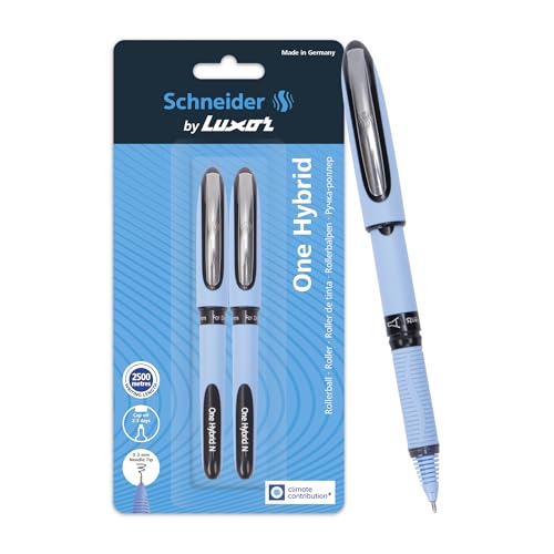 Image of Luxor Schneider, One Hybrid Roller Ball Pen, Pack of 2, 0.3 mm Needle Tip, Ink Colour - Black, 2500 metres writing length, Cap off Time 2-3 days
