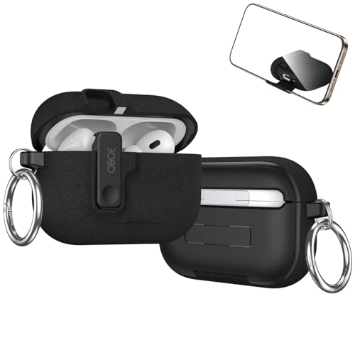 Image of Oboe Aegis Case 'Compatible with' Apple Airpods Pro 3 Case Full Protection Cover with Phone Stand, Magnetic Lock & Keyring (Stone Black) [AIRPODS & Charging CASE NOT Included]