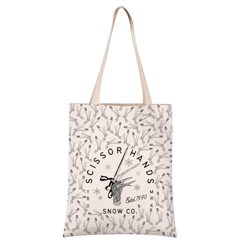 VAMSII 90's Horror Movie Inspired Tote Bag Edward And Tim Burton Movie Fans Gift Scissorhands Gift (SCISSOR HANDS tote)