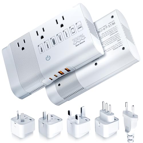 (1 Pack) 500W Pure Sine Wave Voltage Converter US to Europe, 220V to 110V Converter for European Travel, Power Convertor Adapter Combo for CPAP Hair Straightener Cruler Shaver Toothbrush Laptop Phone