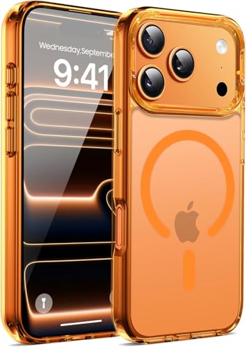 Image of VONZEE Translucent Clear Back Cover Compatible with (iPhone 17 Pro Case)(2025), PC Shockproof Scratch Resistant, Non-Yellowing, Support Mag-Safe Wireless Magnetic Charging - Cosmic Orange|6.3''