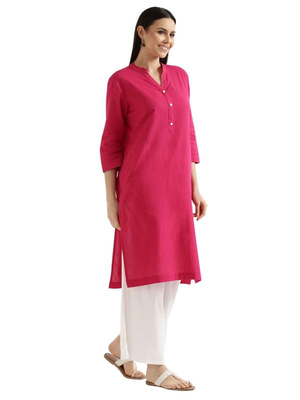 Image of SAADAA Women's Linen Blend Long Kurta with Viscose Palazzo Set | Straight Fit Kurta with Wide Leg Palazzo | Solid Ethnic Co-ord Set for Office & Casual Wear