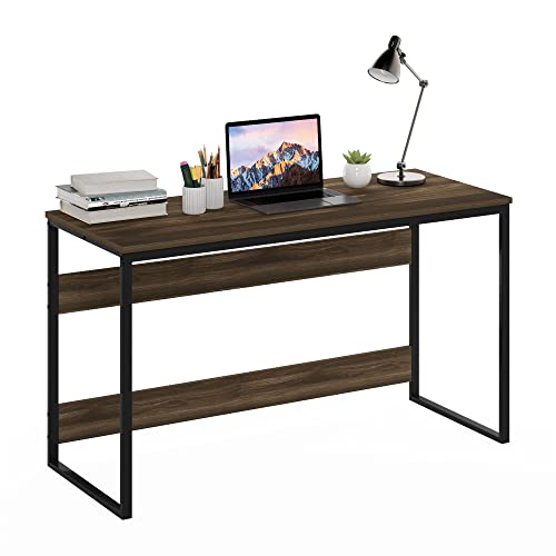 Image of Furinno Moretti Desk, 52 Wide Metal Frame Gaming Desk, Rectangular Computer Desk, Writing Desk, Office Desk for Home Office, Study Room, Dorm, Bedroom, Brown Walnut