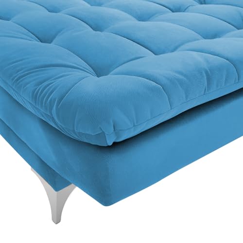 Image of Krancy Solid Wood 3 Seater Sofa Cum Bed with Ottomon | Convertible Wooden Couch for Living Room, Home & Office | Modern Designer Furniture | 1 Year Warranty | Aqua Blue Color