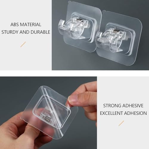Image of 4 Pack No Drill Curtain Rod Brackets Self Adhesive Curtain Rod Holder Hooks Curtain Rod Hooks Heavy Duty Curtain Hangers for Home Bathroom Hotel Wall Mount Rod Support Without Drilling