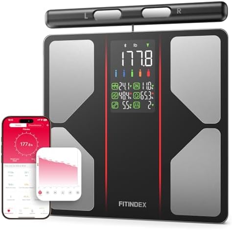 FITINDEX Smart Body Composition Scale with Handle, 8-Electrode, 50+ Metrics