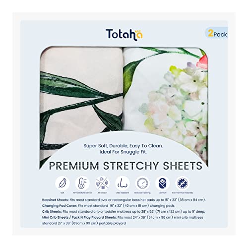 Image of TotAha Premium Stretchy Bassinet Cradle Sheets (2-Pack) -Hypoallergenic, Silky Comfort, Buttery Soft, Calming Effect, All-Season Jersey-Knit, 32 X 16 X 3''(Summer Floral & Spring Floral)