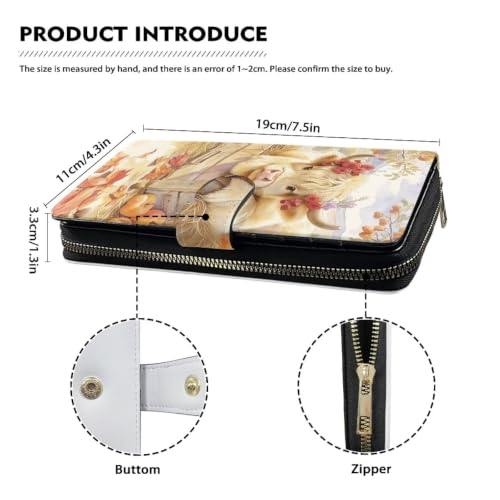 Image of COEQINE Ladies Wallets Pink Leopard Heart Black Printed Leather Phone Long Clutch Purses Check Coin Change Holder