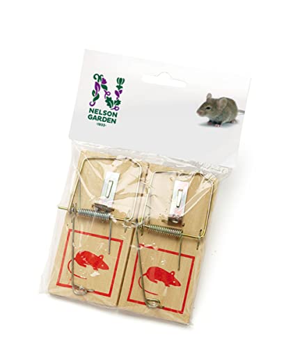 Traditionelle Mausefalle von Nelson Garden - Mäusebekämpfung ohne Gift - Schlagfalle aus Holz, mit Metallbügel - 2er-Pack Cover