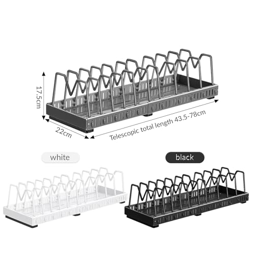 Couvercles de casseroles bien rangés grâce au support extensible en acier