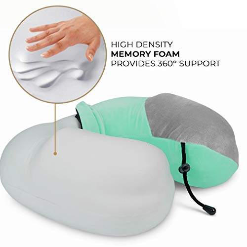 Image of Nasher Miles 100% Pure Memory Foam Travel Neck Pillow, 360 Stable Neck Support with Snap-on Button (Teal and Grey)