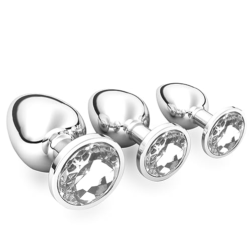 halercay 3 Stücke Klein Medium Groß Metall Analplug Set mit Kristall Diamant Sex Spielzeug,Buttplug Anal Butt Plug,für Frauen Männer Paare Anfanger für Frauen Männer Plug Metall Set (Weiß)