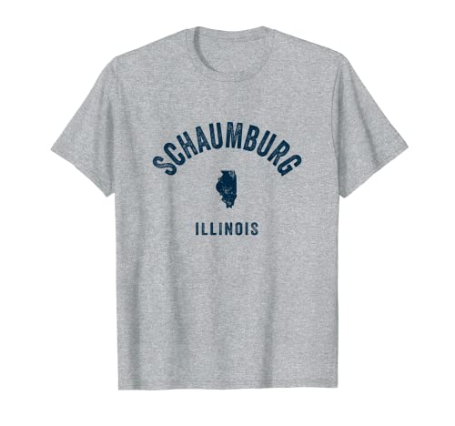 Schaumburg Illinois IL Vintage 70s Diseño deportivo estampado azul marino Camiseta