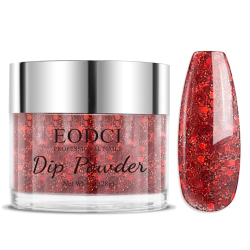 EODCI 28g Dip Powder - Glitter Dark Red Color Nail Dipping Powder French Pro Collection System Nail Art Starter Manicure Salon Home DIY for Girls Women Long-Lasting