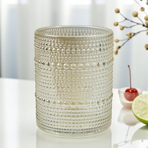 Image of Kookee Jupiter Vintage Hobnail Bubble Glass Old Fashioned Whiskey Tumbler Set of 6 | Cocktail, Scotch, Bourbon | Textured Barware Glasses Set, 300ml (12226)