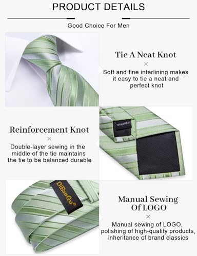 Image of DiBanGu Mens Tie Silk Plaid Striped Necktie and Pocket Square Cufflinks Tie Clip Set with Gift Box Formal Wedding Party