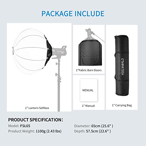 FEELWORLD FSL65 Portable Lantern Softbox, 65cm 25.6", para FEELWORLD FL125D FL125B FL225D FL225B y Otras Luces de Estudio de Vídeo con Soporte Bowens para Directo, Vídeo, Fotografía - imagen 8