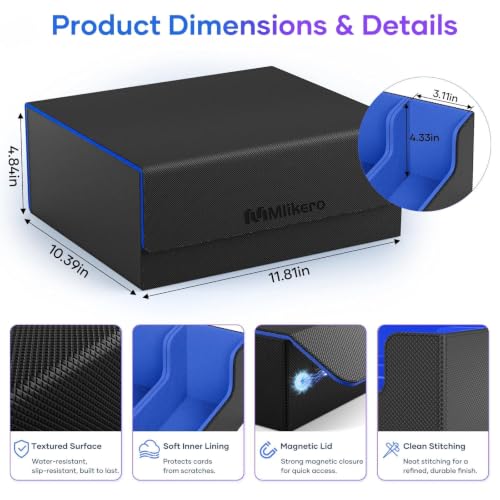 Image of Mlikero Card Deck Case for Trading Cards 1800+, Trading Card Storage Box Fits Toploader and Magnetic Card Holder, Leather Magnetic Closure Deck Box Fit for MTG, TCG (Blue)