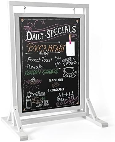 Ilyapa Rustic Double Sided Swinging Chalkboard Sidewalk Sign 30 x 40 Inches - White Magnetic A Frame Alternative Menu Board Sandwich Board Message Sign, Freestanding Sandwich Sign for Restaurant White 27x40