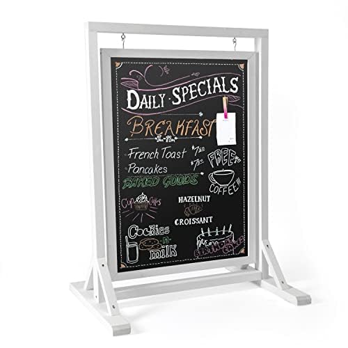 Ilyapa Rustic Double Sided Swinging Chalkboard Sidewalk Sign 30 x 40 Inches - White Magnetic A Frame Alternative Menu Board Sandwich Board Message Sign, Freestanding Sandwich Sign for Restaurant