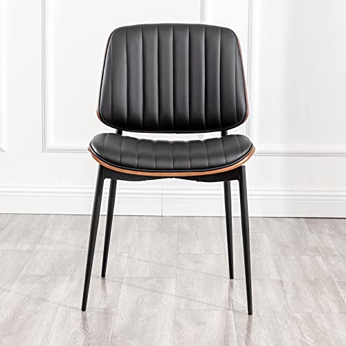 Lunling Dining Chairs Set Of 2 Mid Century Modern Retro Faux Leather Chair With Walnut Bentwood Upholstered Seat Metal Legs Adjustable Foot For Kitchen Dining Room Chairs(Black) #TOP2
