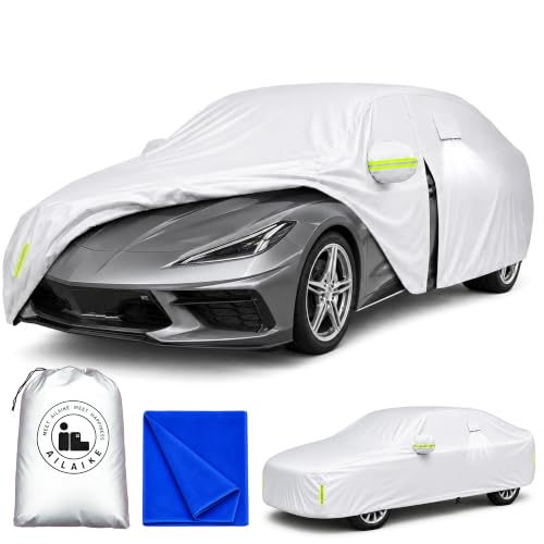 Image of Car Cover All Weather Custom Fit for Chevy Corvette Waterproof 10 Layers Full Cover Universal Heavy Duty Sun UV Rain Hail Protection with Driver Door Zipper Breathable Vents.